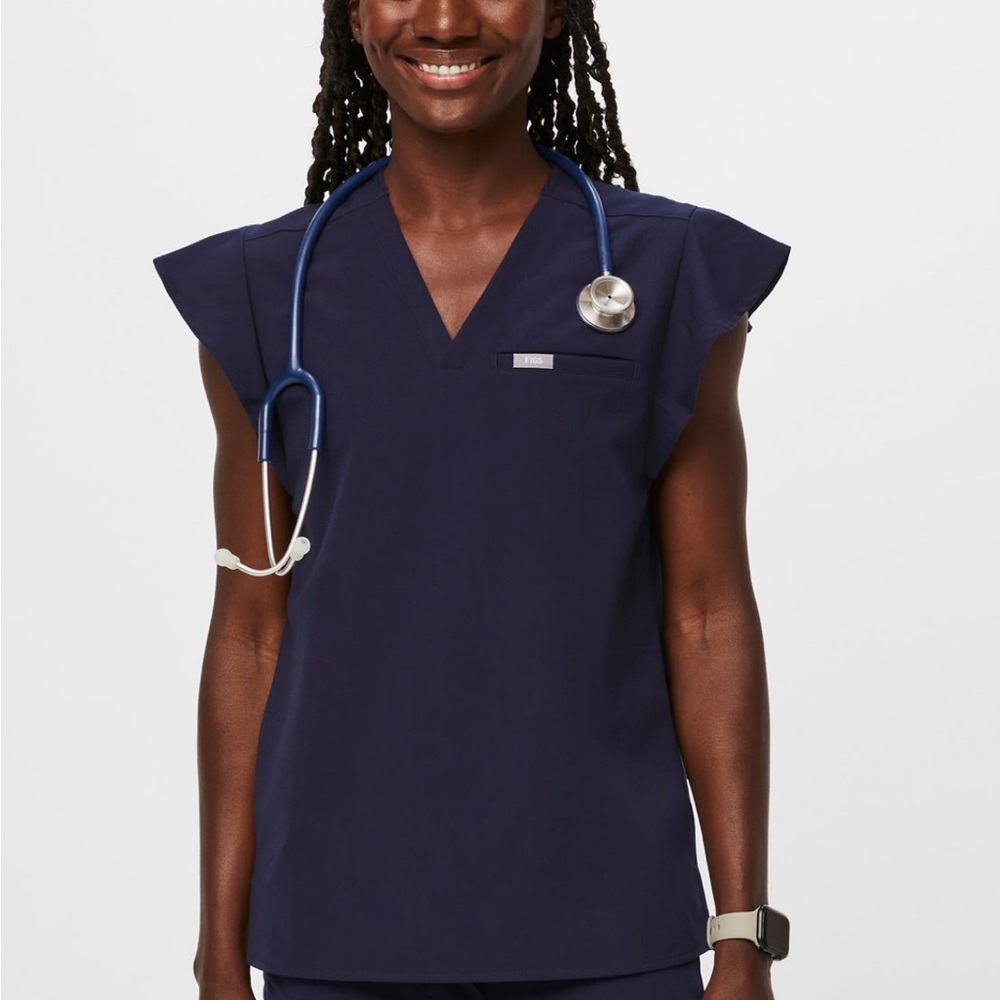 Figs!Classic V-Neck Short Sleeve Medical Top in Navy